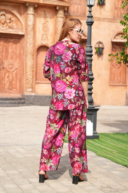 Burgandy-Colored Printed Co-Ord Set