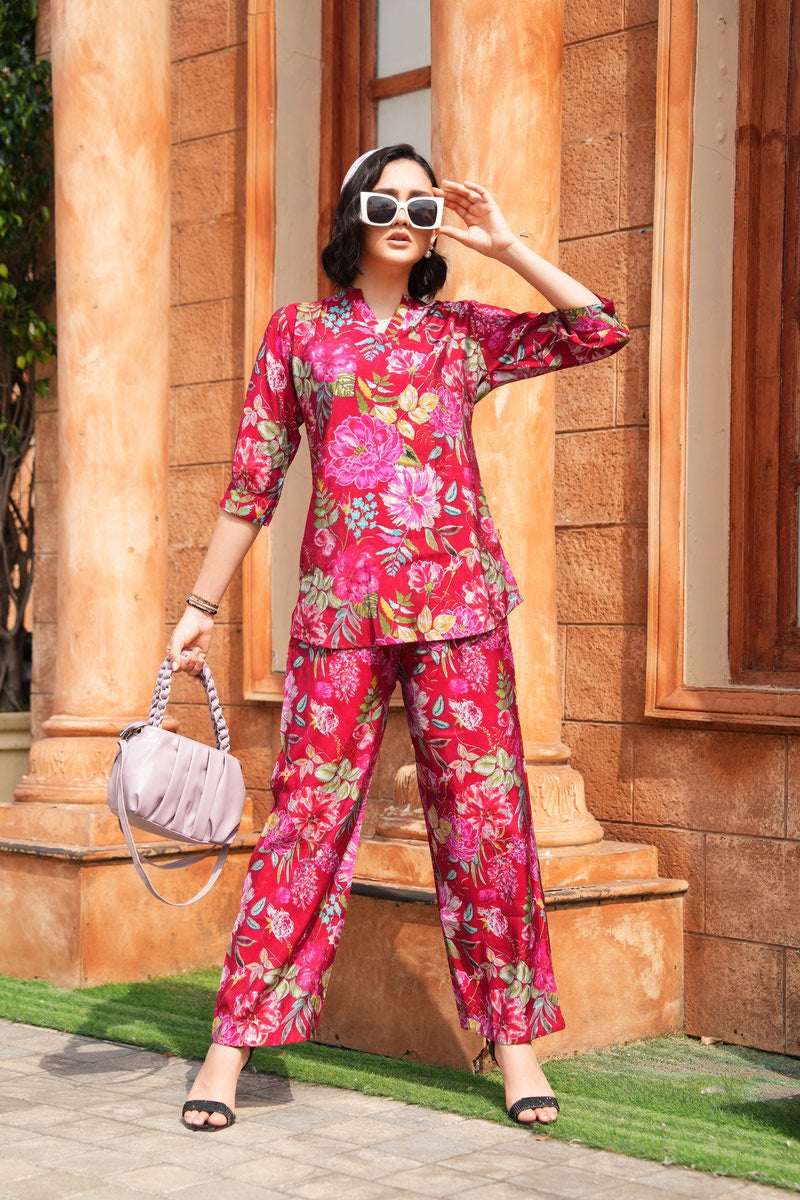 Radical Red-Colored Printed Co-Ord Set