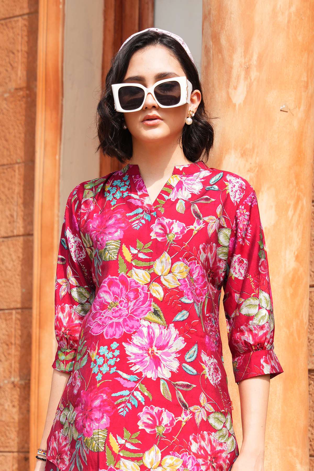 Radical Red-Colored Printed Co-Ord Set