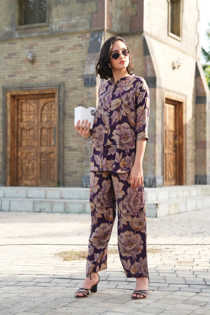 Wine-Colored Printed Co-Ord Set