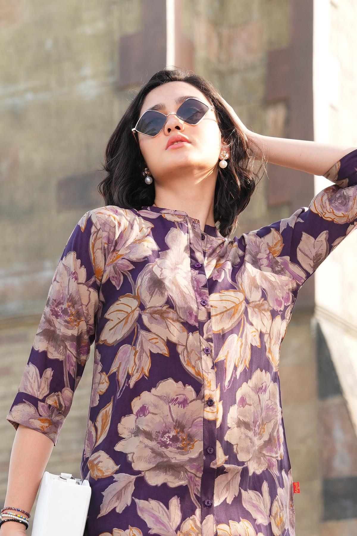 Wine-Colored Printed Co-Ord Set