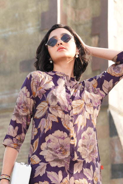 Wine-Colored Printed Co-Ord Set