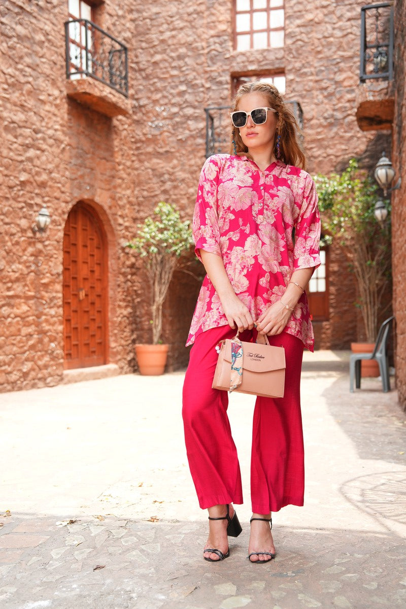Fuchsia-Colored Printed Co-Ord Set