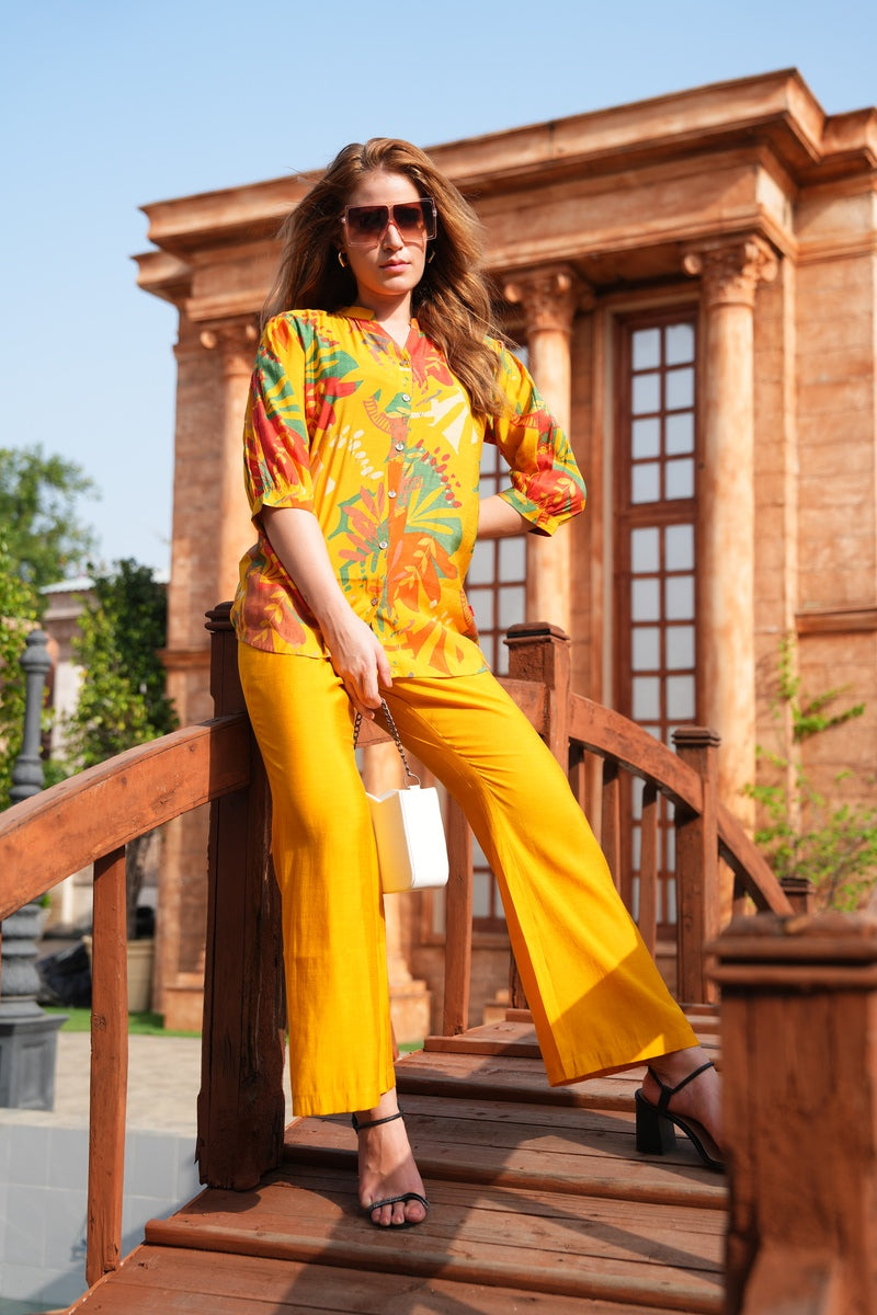 Mustard-Colored Printed Co-Ord Set