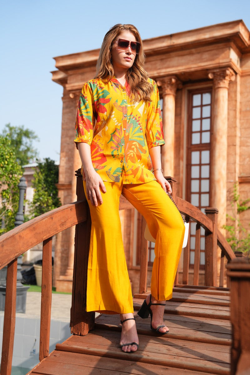Mustard-Colored Printed Co-Ord Set