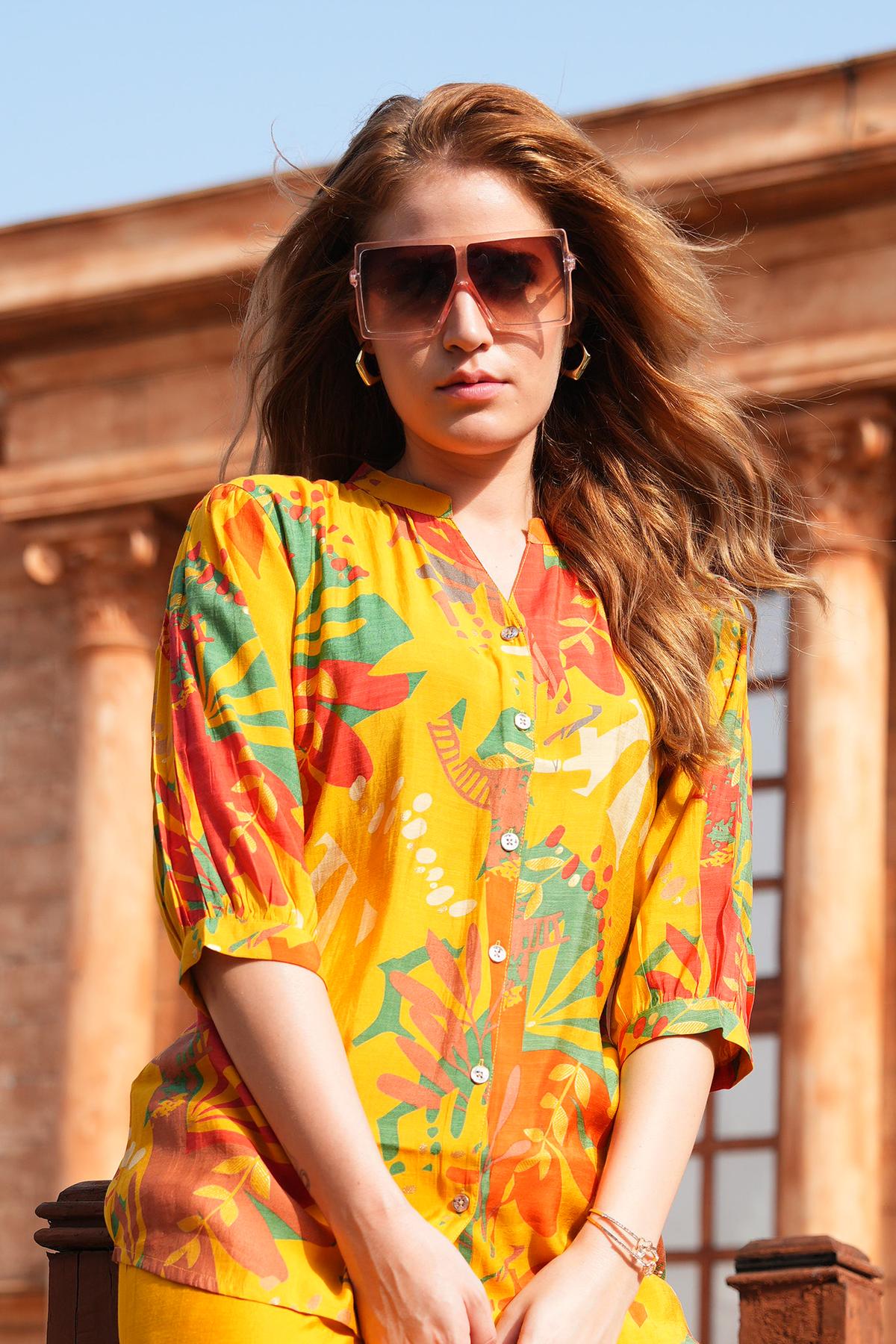 Mustard-Colored Printed Co-Ord Set