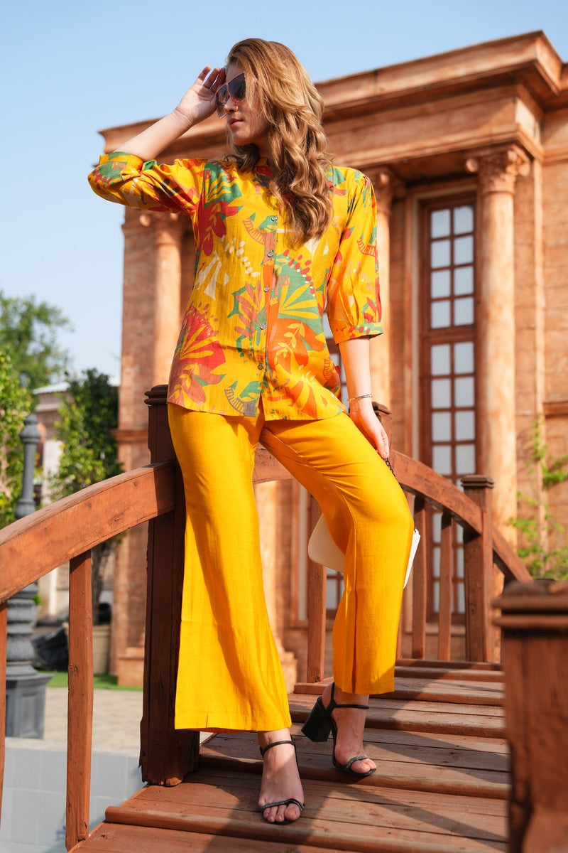 Mustard-Colored Printed Co-Ord Set