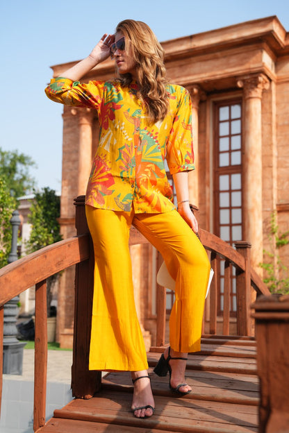 Mustard-Colored Printed Co-Ord Set