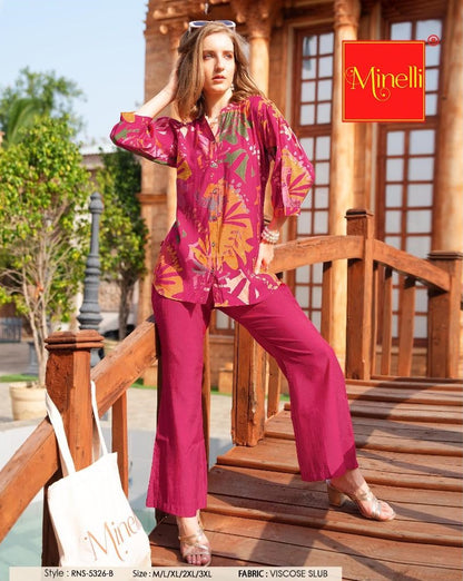 Fuchsia-Colored Printed Co-Ord Set