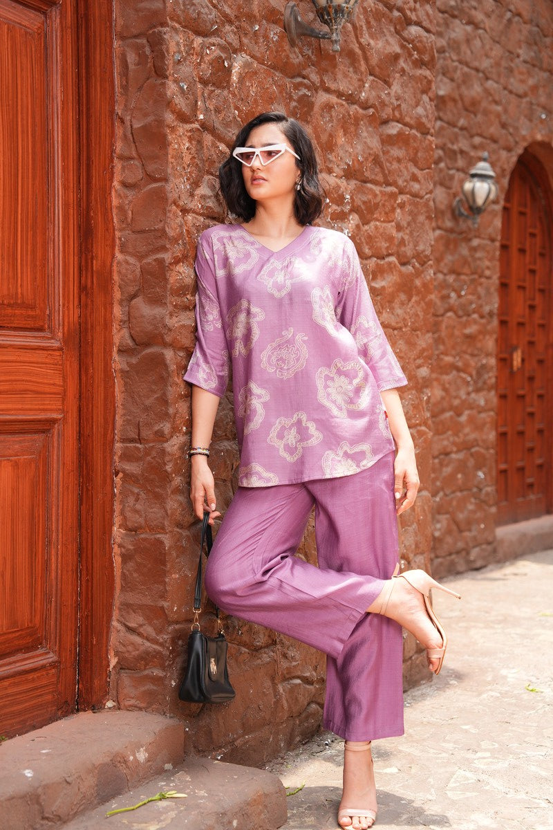 Onion-Colored Printed Co-Ord Set