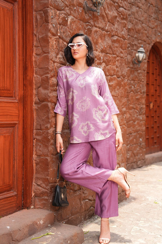 Onion-Colored Printed Co-Ord Set