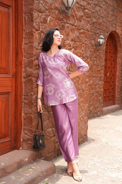 Onion-Colored Printed Co-Ord Set