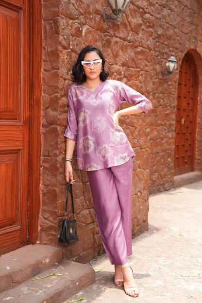 Onion-Colored Printed Co-Ord Set