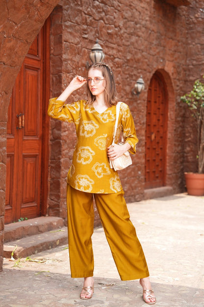 Mustard-Colored Printed Co-Ord Set