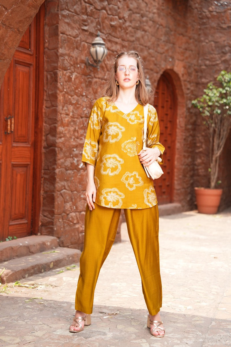 Mustard-Colored Printed Co-Ord Set