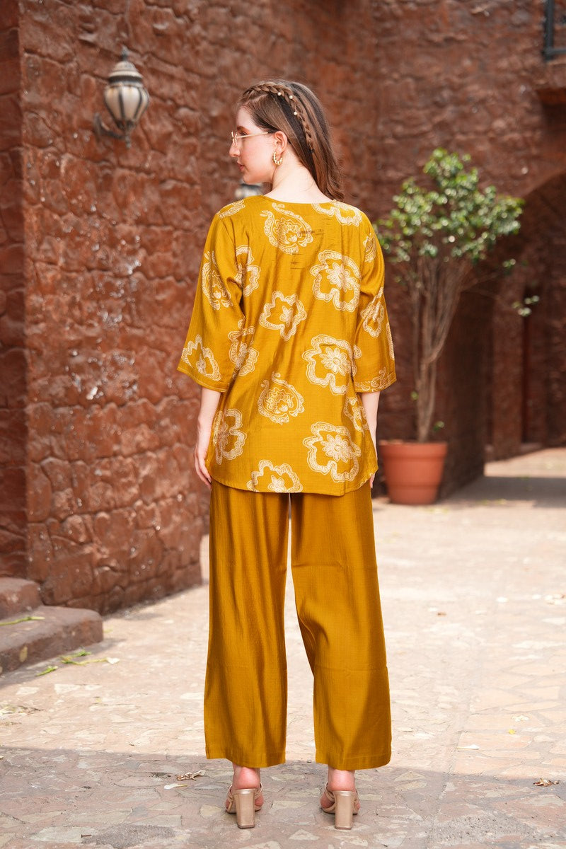 Mustard-Colored Printed Co-Ord Set