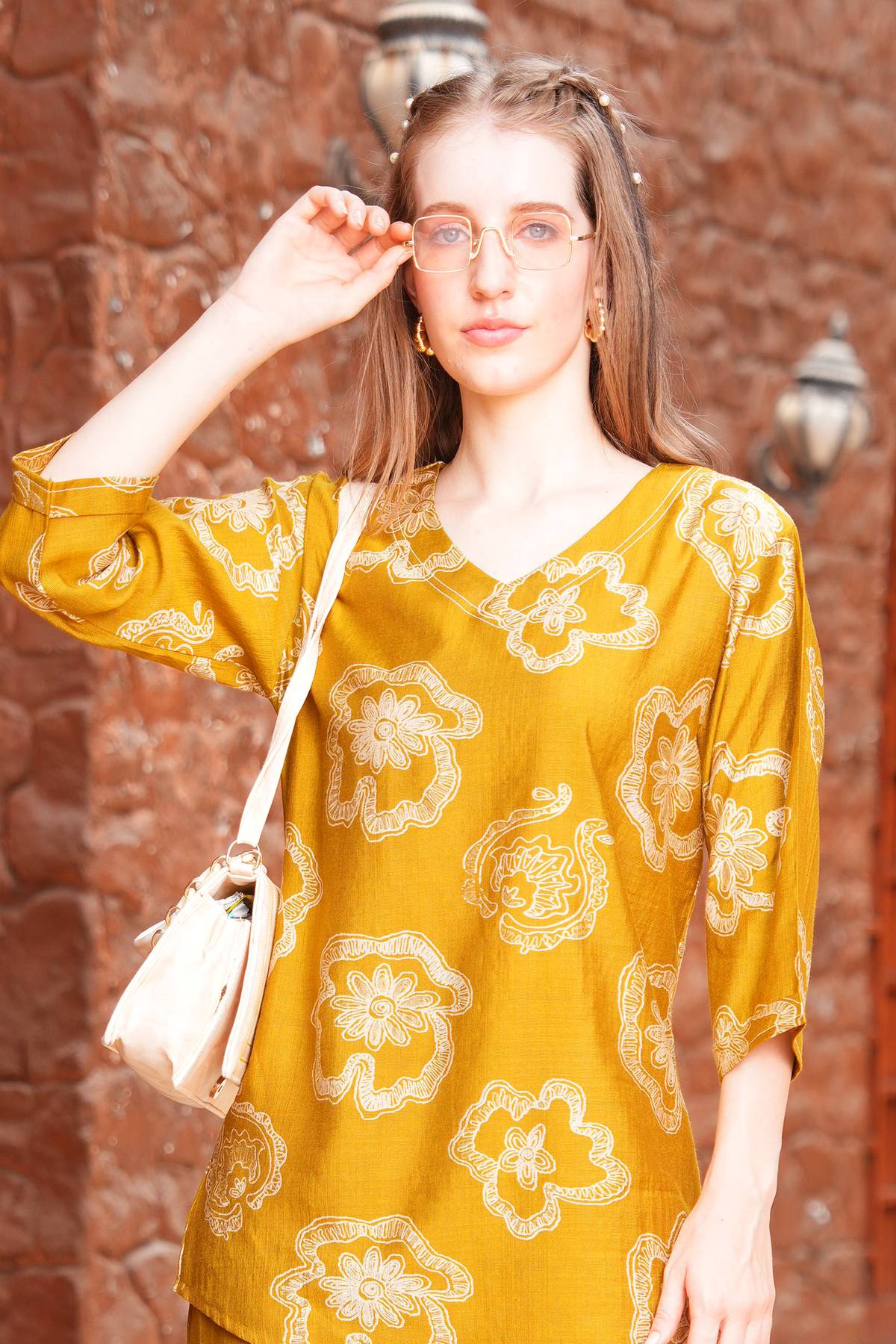 Mustard-Colored Printed Co-Ord Set