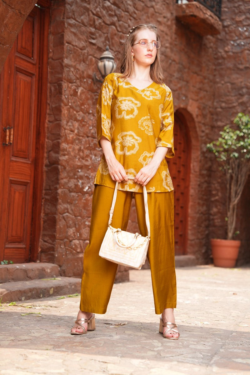 Mustard-Colored Printed Co-Ord Set