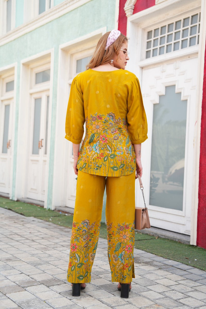 Burnt Yellow-Colored Printed Co-Ord Set