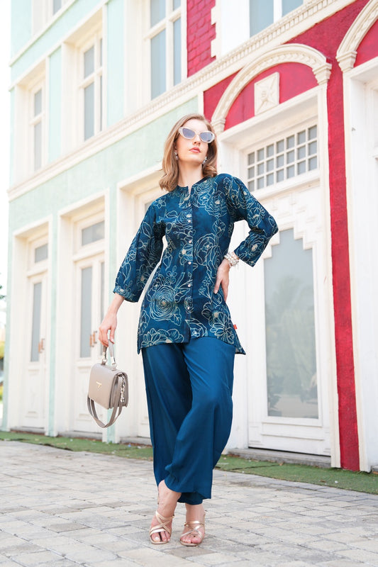 Indigo-Colored Printed Co-Ord Set