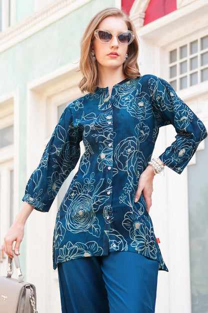 Indigo-Colored Printed Co-Ord Set