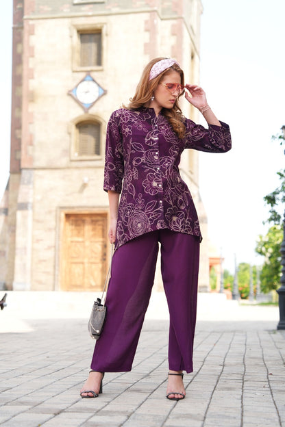 Magenta-Colored Printed Co-Ord Set