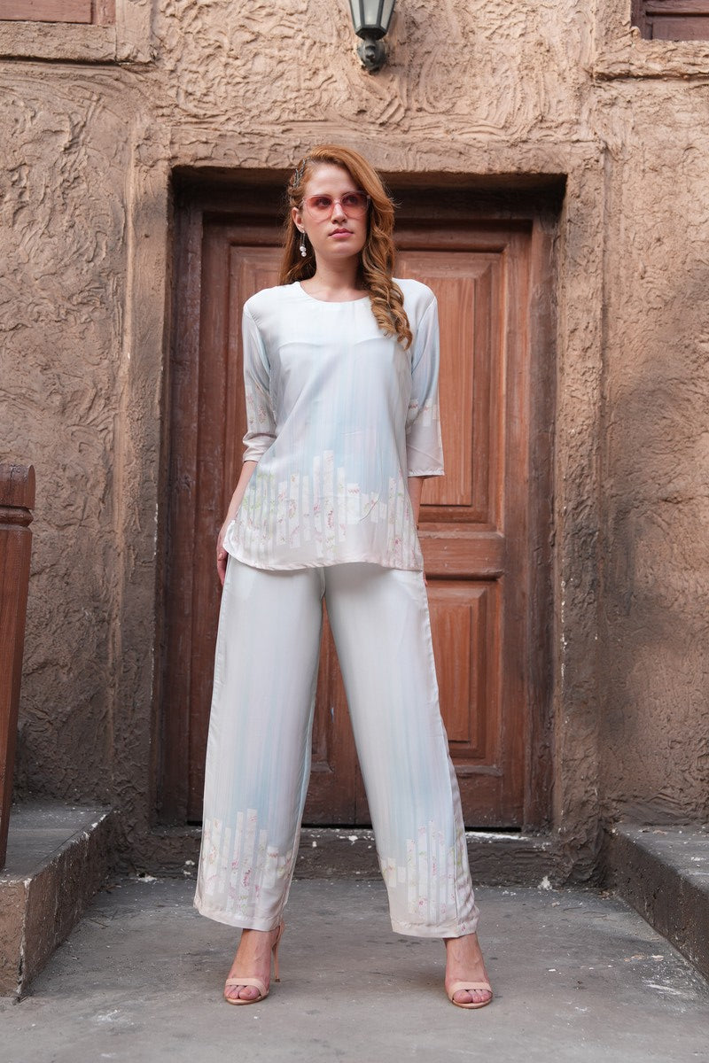 Grey-Colored Printed Co-Ord Set