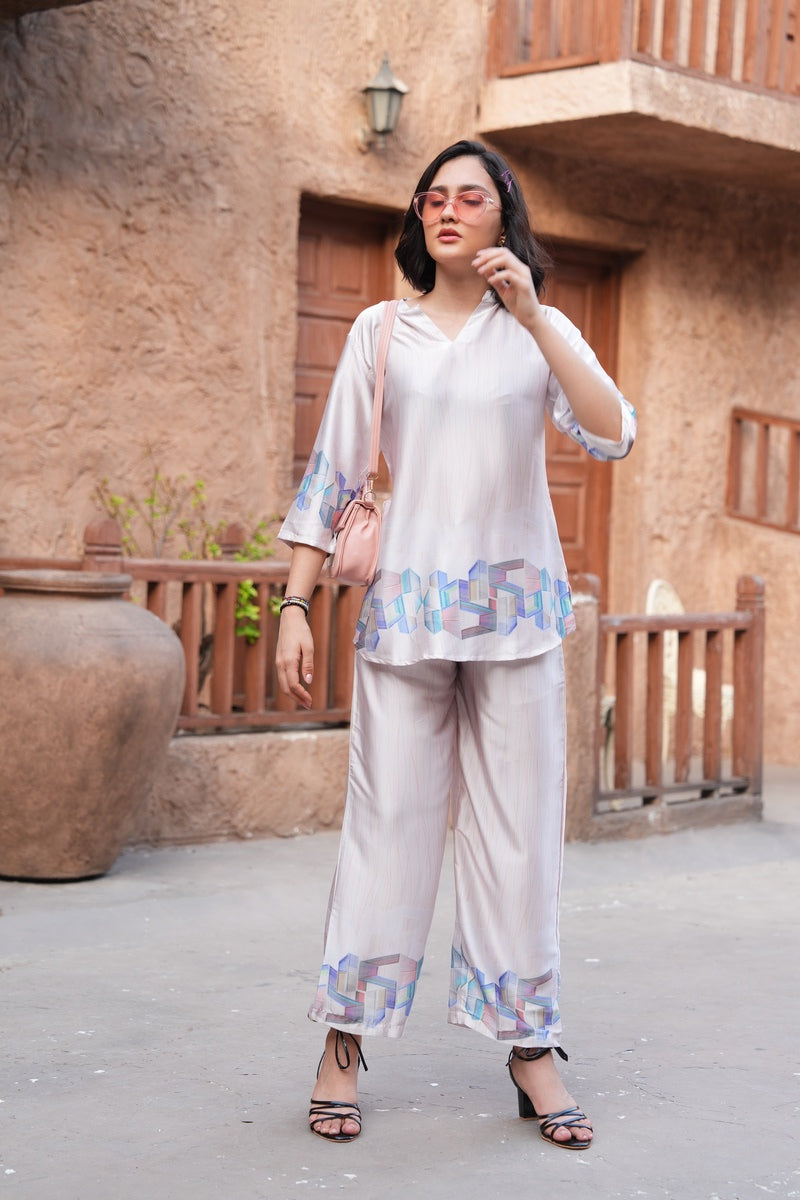 Quill Grey-Colored Printed Co-Ord Set