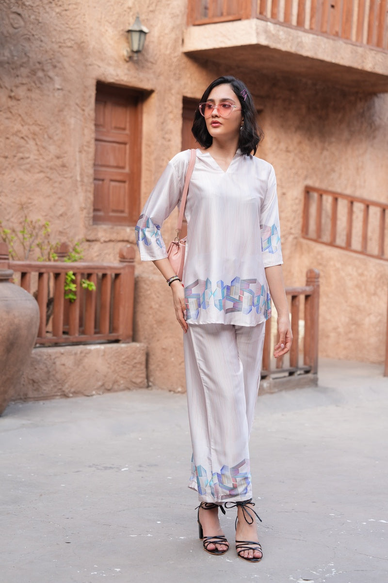 Quill Grey-Colored Printed Co-Ord Set