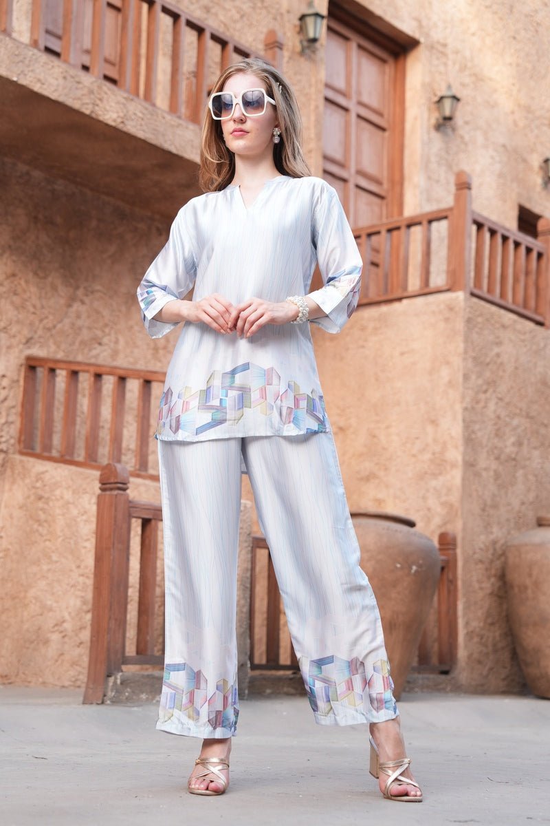 Grey-Colored Printed Co-Ord Set