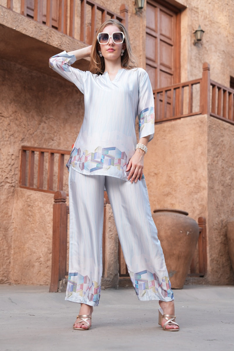 Grey-Colored Printed Co-Ord Set