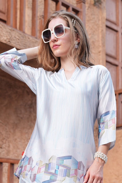 Grey-Colored Printed Co-Ord Set