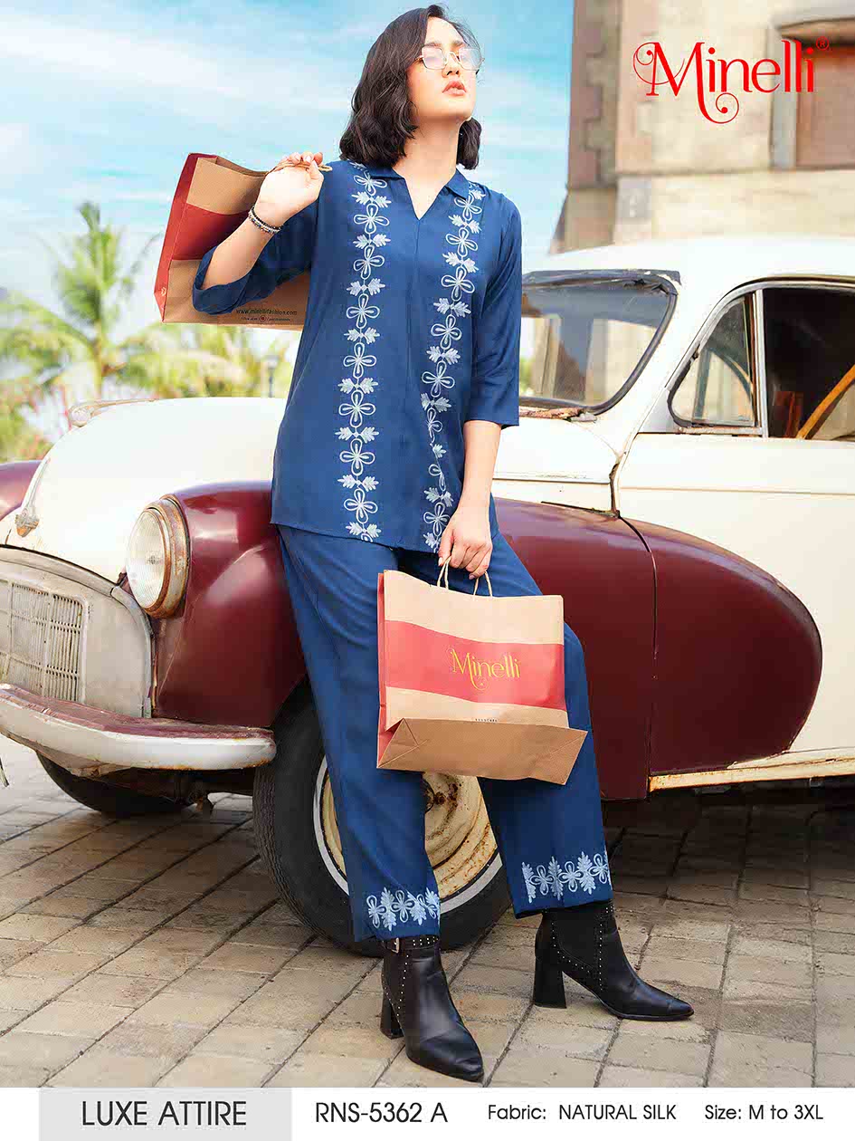 D.Blue-Colored Embroidered Co-Ord Set