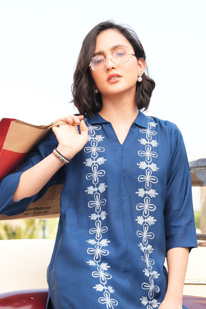 D.Blue-Colored Embroidered Co-Ord Set