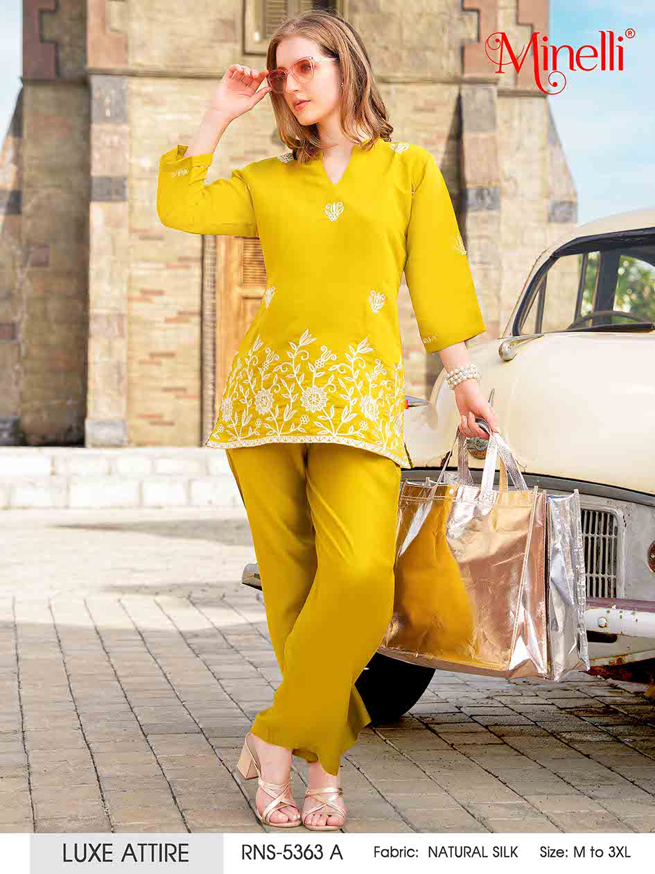 Mikado Yellow-Colored Embroidered Co-Ord Set