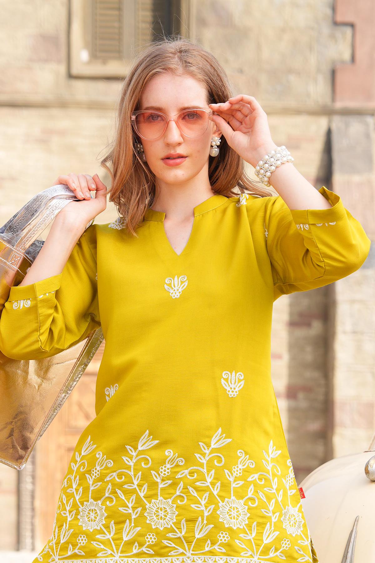 Mikado Yellow-Colored Embroidered Co-Ord Set