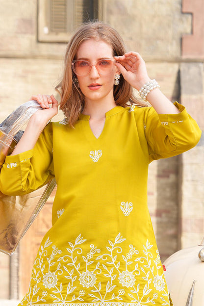 Mikado Yellow-Colored Embroidered Co-Ord Set