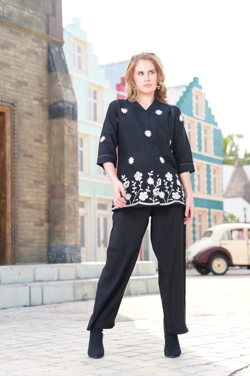 Black-Colored Embroidered Co-Ord Set