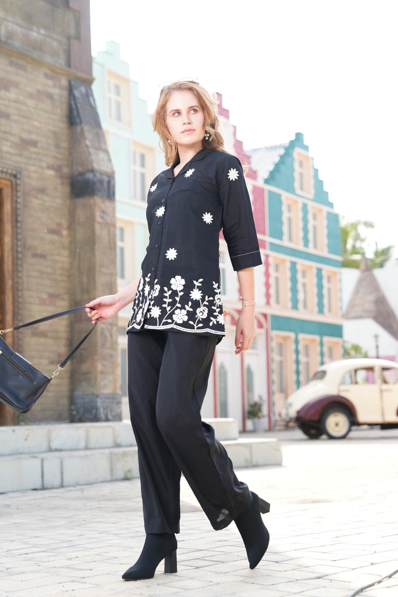 Black-Colored Embroidered Co-Ord Set