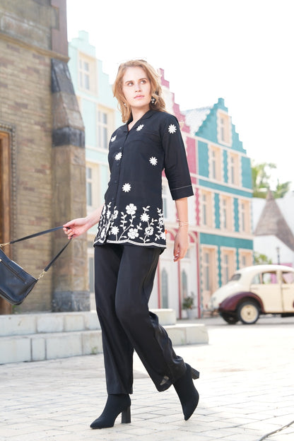 Black-Colored Embroidered Co-Ord Set