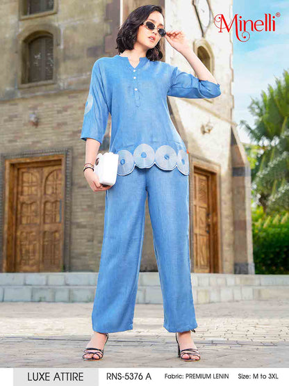 Blue-Colored Printed Co-Ord Set