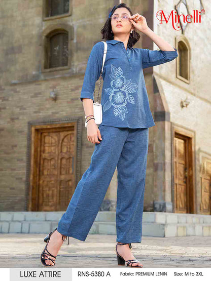 Blue-Colored Printed Co-Ord Set