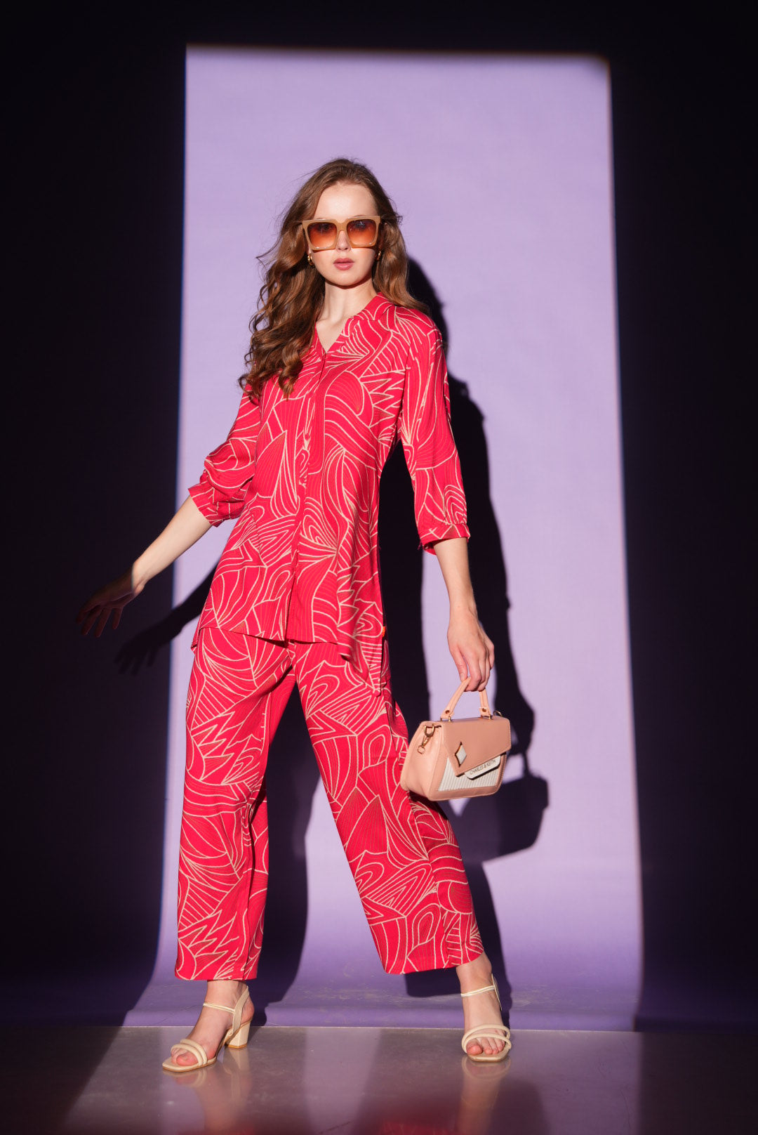 Red-Colored Printed Co-Ord Set