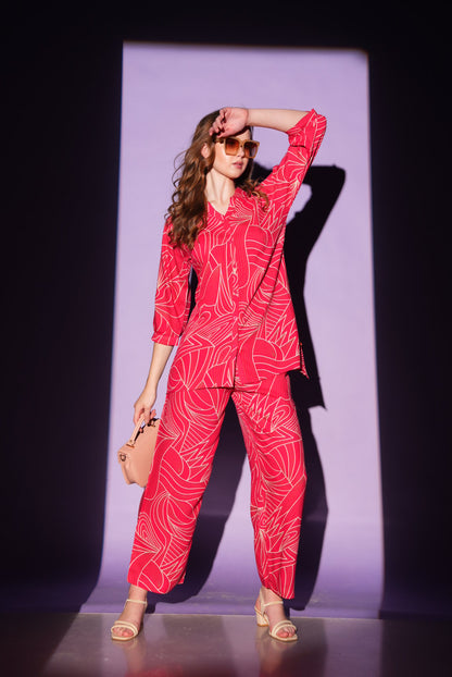Red-Colored Printed Co-Ord Set