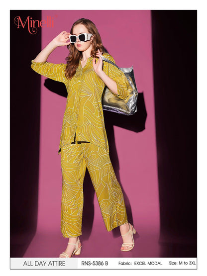 Sand Brown-Colored Printed Co-Ord Set