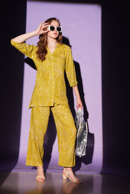 Sand Brown-Colored Printed Co-Ord Set