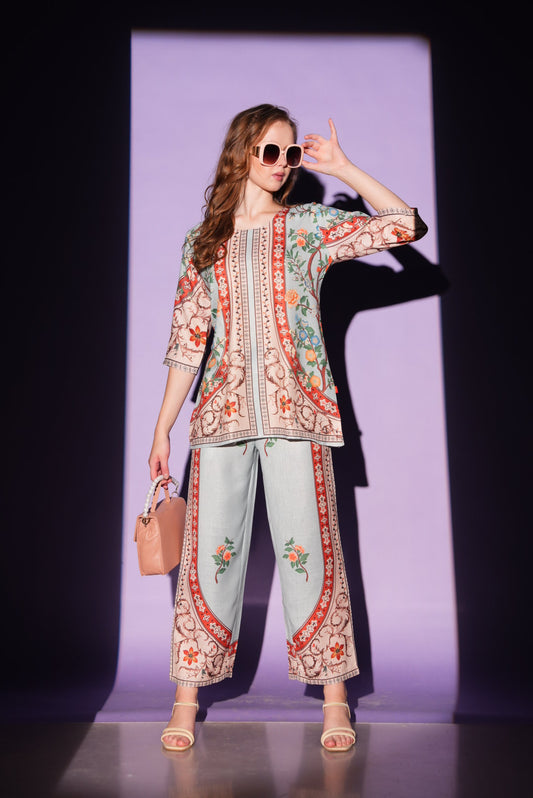 Grey-Colored Printed Co-Ord Set