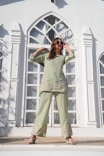 Olive-Colored Embroidered Co-Ord Set