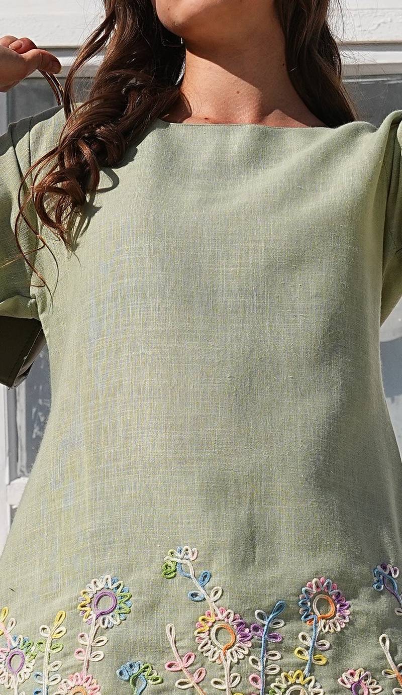 Olive-Colored Embroidered Co-Ord Set