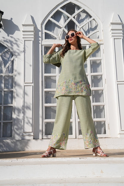 Olive-Colored Embroidered Co-Ord Set